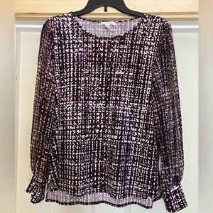 Calvin Klein Purple/Black/White Confetti Long Sleeve Blouse Women’s Small Petite